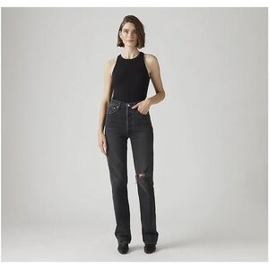 Levi's Ribcage Straight Joli Thorax Droit Button Fly Dark Black Wash Jeans NWT